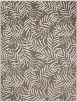 9' X 12' Brown And Ivory Palm Leaf Indoor Outdoor Area Rug