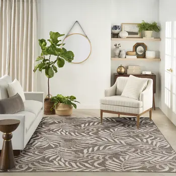 9' X 12' Brown And Ivory Palm Leaf Indoor Outdoor Area Rug