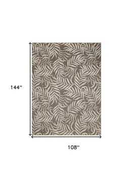 9' X 12' Brown And Ivory Palm Leaf Indoor Outdoor Area Rug
