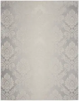 9' X 12' Gray and Ivory Damask Distressed Non Skid Area Rug