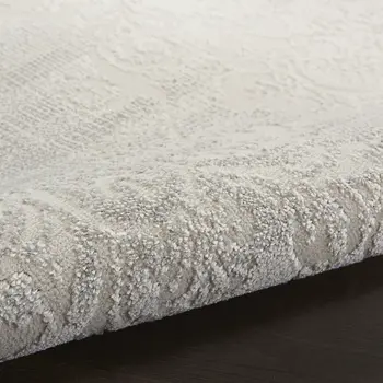 9' X 12' Gray and Ivory Damask Distressed Non Skid Area Rug