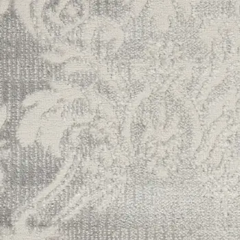 9' X 12' Gray and Ivory Damask Distressed Non Skid Area Rug