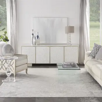 9' X 12' Gray and Ivory Damask Distressed Non Skid Area Rug