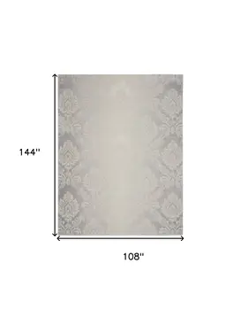 9' X 12' Gray and Ivory Damask Distressed Non Skid Area Rug