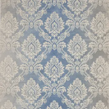9' X 12' Blue and Ivory Damask Distressed Non Skid Area Rug