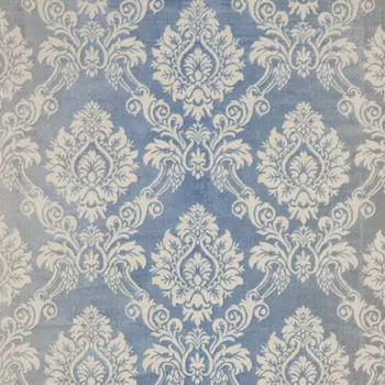 9' X 12' Blue and Ivory Damask Distressed Non Skid Area Rug
