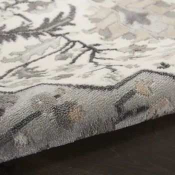 9' X 12' Ivory Black and Gray Floral Medallion Non Skid Area Rug