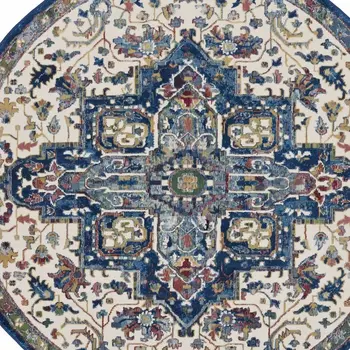 9' X 12' Ivory Black and Gray Floral Medallion Non Skid Area Rug