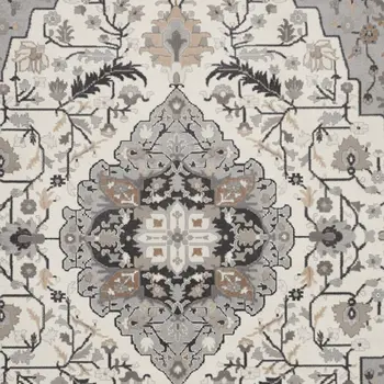 9' X 12' Ivory Black and Gray Floral Medallion Non Skid Area Rug