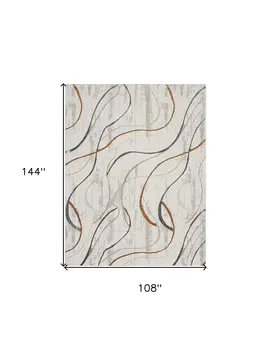 9' X 12' Ivory Black and Brown Abstract Non Skid Area Rug