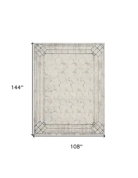 9' X 12' Ivory Black and Taupe Geometric Non Skid Area Rug