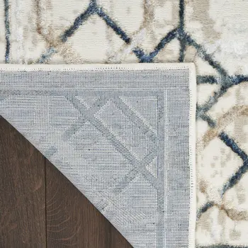 9' X 12' Ivory Black and Taupe Geometric Non Skid Area Rug