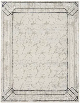 9' X 12' Ivory Black and Taupe Geometric Non Skid Area Rug