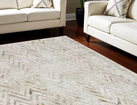 9' X 12' Ivory Black and Gray Chevron Distressed Non Skid Area Rug