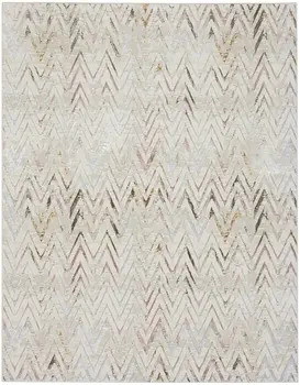 9' X 12' Ivory Black and Gray Chevron Distressed Non Skid Area Rug