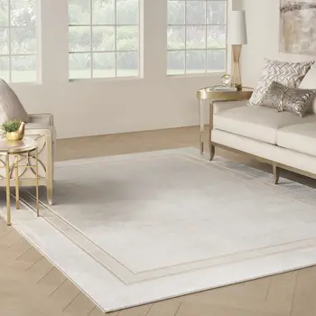 9' X 12' Gray Ivory and Cream Geometric Non Skid Area Rug