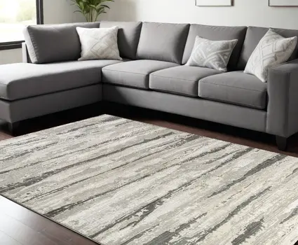 9' X 12' Beige Ivory and Gray Abstract Non Skid Area Rug