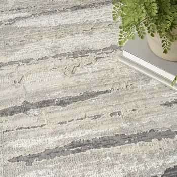 9' X 12' Beige Ivory and Gray Abstract Non Skid Area Rug