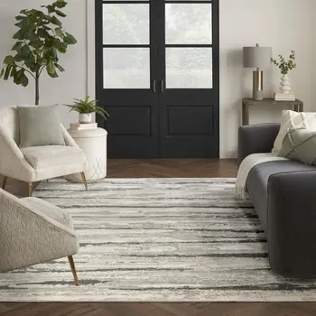 9' X 12' Beige Ivory and Gray Abstract Non Skid Area Rug