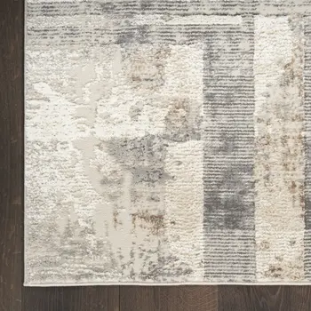 9' X 12' Ivory and Gray Abstract Non Skid Area Rug