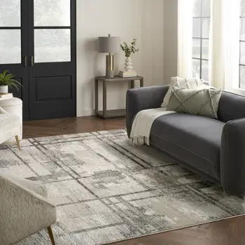 9' X 12' Ivory and Gray Abstract Non Skid Area Rug