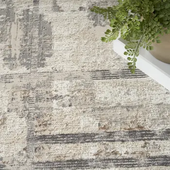9' X 12' Ivory and Gray Abstract Non Skid Area Rug