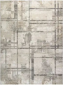 9' X 12' Ivory and Gray Abstract Non Skid Area Rug