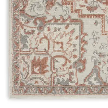 9' X 12' Ivory and Red Floral Medallion Non Skid Area Rug