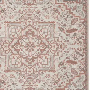 9' X 12' Ivory and Red Floral Medallion Non Skid Area Rug