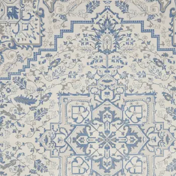 9' X 12' Ivory Blue and Gray Floral Non Skid Area Rug