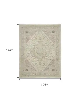9' X 12' Ivory Pink And Gray Floral Medallion Distressed Area Rug