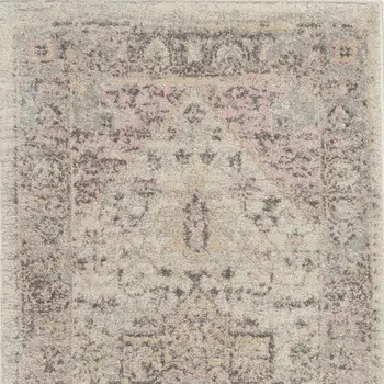 9' X 12' Ivory And Gray Floral Medallion Distressed Area Rug
