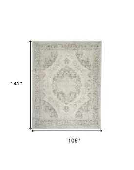 9' X 12' Ivory And Gray Floral Medallion Distressed Area Rug