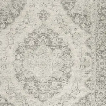9' X 12' Ivory And Gray Floral Medallion Distressed Area Rug