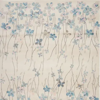9' X 12' Ivory And Blue Floral Area Rug