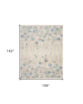 9' X 12' Ivory And Blue Floral Area Rug