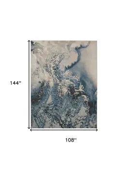 9' X 12' Ivory Teal Blue and Black Abstract Non Skid Area Rug