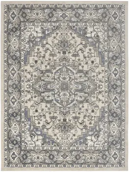 9' X 12' Cream Floral Power Loom Area Rug