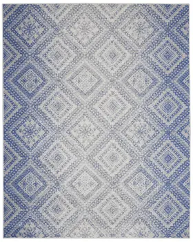 8' X 12' Ivory and Blue Geometric Distressed Non Skid Area Rug
