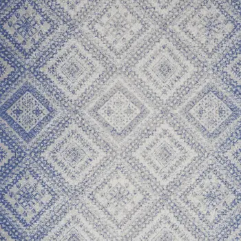 8' X 12' Ivory and Blue Geometric Distressed Non Skid Area Rug