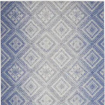 8' X 12' Ivory and Blue Geometric Distressed Non Skid Area Rug