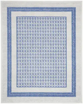 8' X 12' Ivory and Blue Geometric Distressed Non Skid Area Rug