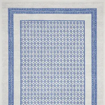 8' X 12' Ivory and Blue Geometric Distressed Non Skid Area Rug