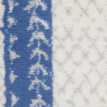 8' X 12' Ivory and Blue Geometric Distressed Non Skid Area Rug
