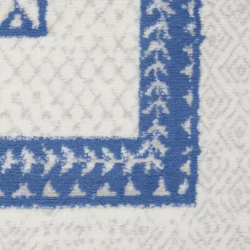 8' X 12' Ivory and Blue Geometric Distressed Non Skid Area Rug