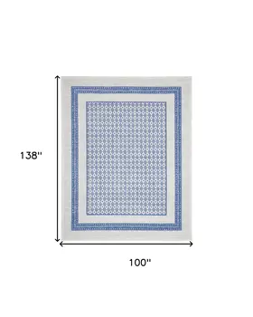 8' X 12' Ivory and Blue Geometric Distressed Non Skid Area Rug