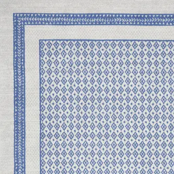 8' X 12' Ivory and Blue Geometric Distressed Non Skid Area Rug