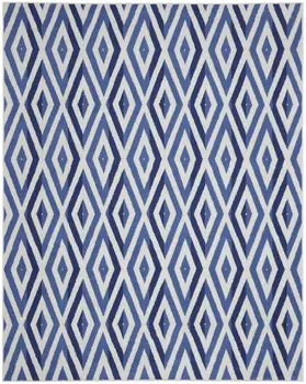 8' X 12' Ivory and Blue Geometric Distressed Non Skid Area Rug
