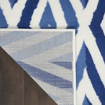 8' X 12' Ivory and Blue Geometric Distressed Non Skid Area Rug