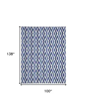 8' X 12' Ivory and Blue Geometric Distressed Non Skid Area Rug